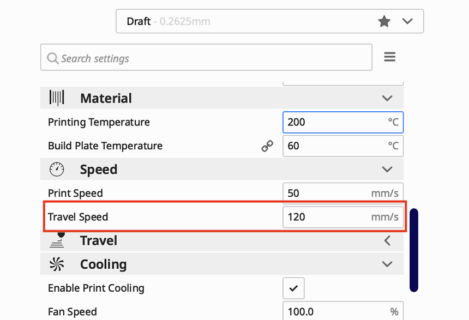 best travel speed for 3d printing